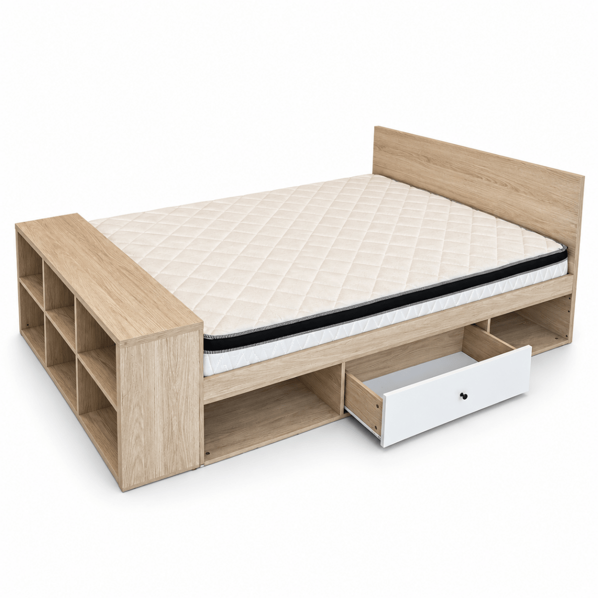 Home Centre Juvele Set of 2 Single Storage Beds with Mattresses – Light Oak – 120 × 200 cm - Al Thahani Furniture