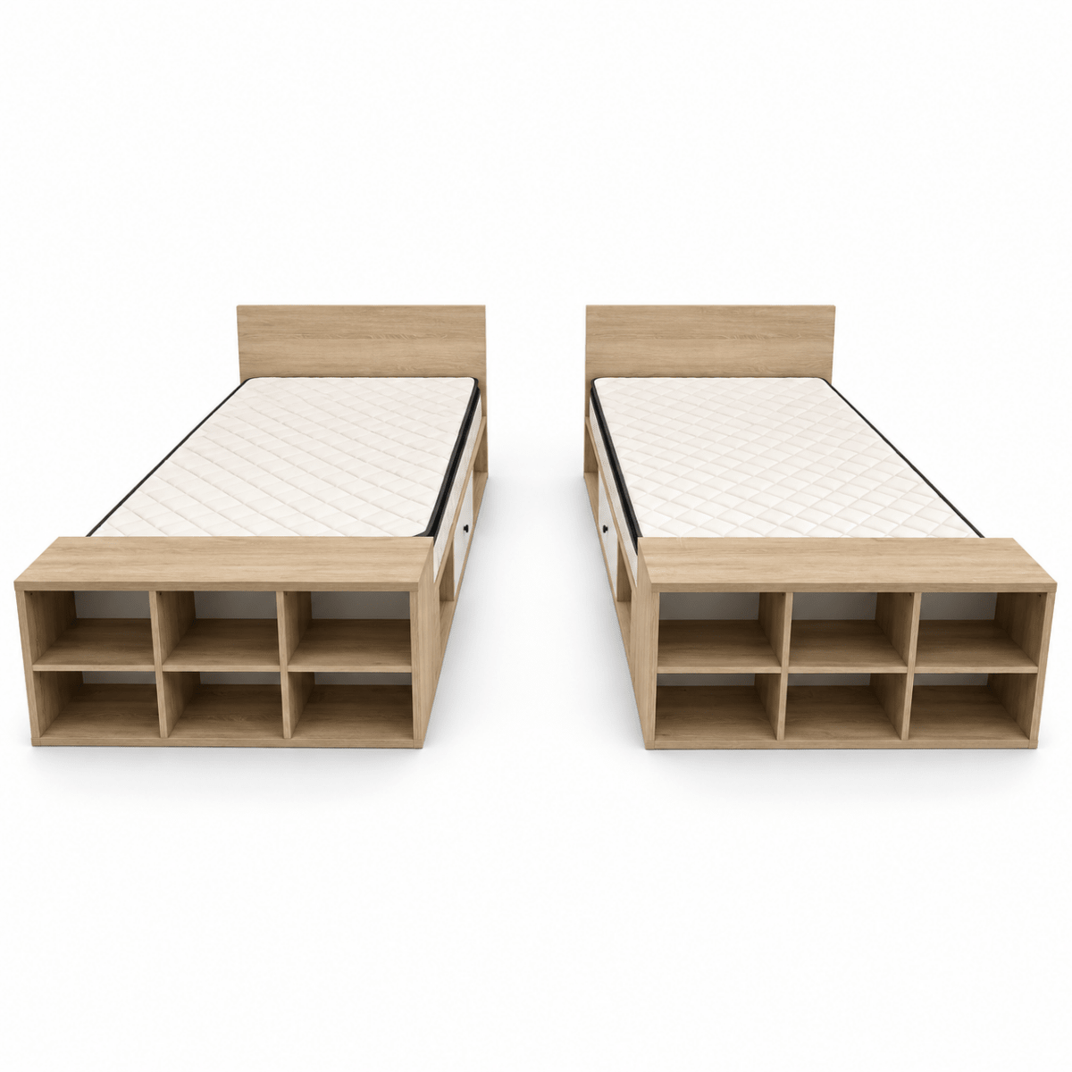 Home Centre Juvele Set of 2 Single Storage Beds with Mattresses – Light Oak – 120 × 200 cm - Al Thahani Furniture