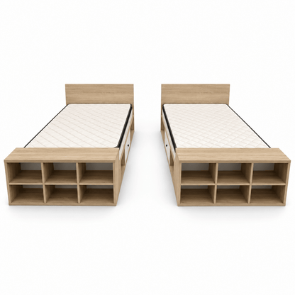 Home Centre Juvele Set of 2 Single Storage Beds with Mattresses – Light Oak – 120 × 200 cm - Al Thahani Furniture