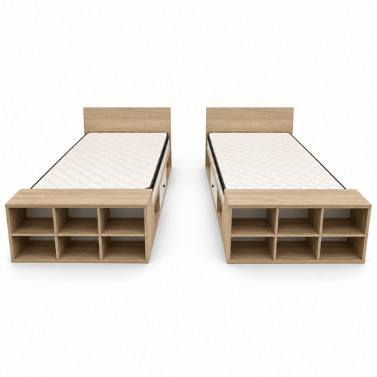 Home Centre Juvele Set of 2 Single Storage Beds with Mattresses – Light Oak – 120 × 200 cm - Al Thahani Furniture