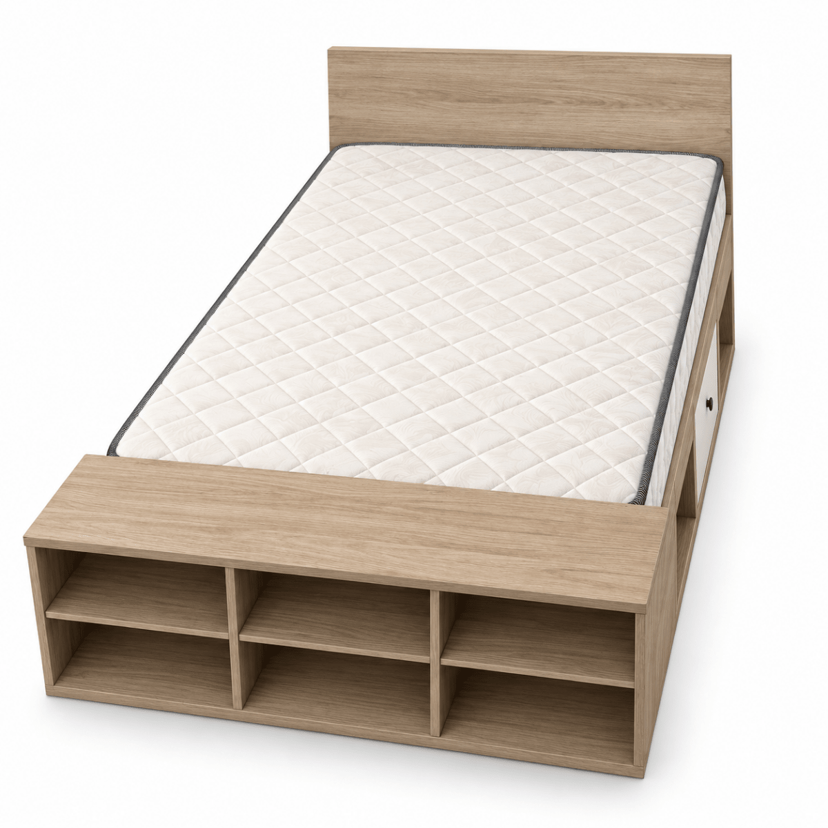 Home Centre Juvele Set of 2 Single Storage Beds with Mattresses – Light Oak – 120 × 200 cm - Al Thahani Furniture