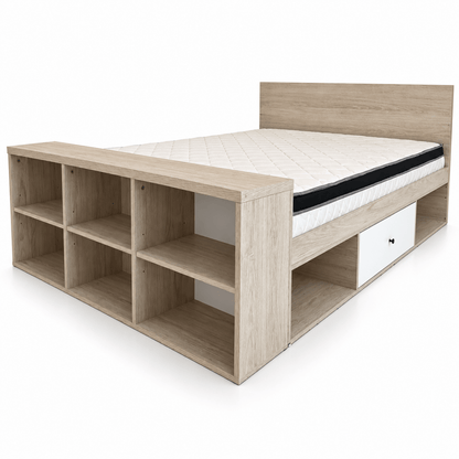 Home Centre Juvele Set of 2 Single Storage Beds with Mattresses – Light Oak – 120 × 200 cm - Al Thahani Furniture