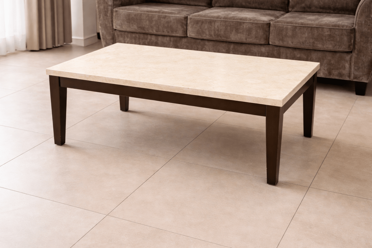 Home Centre Ken Coffee Table – Marble Top & Walnut Wood Base – 163x97x79 cm - althahanifurniture