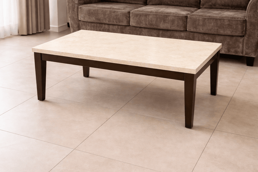 Home Centre Ken Coffee Table – Marble Top & Walnut Wood Base – 163x97x79 cm - althahanifurniture