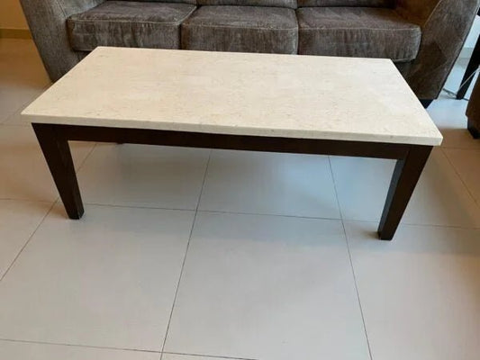 Home Centre Ken Coffee Table | Marble Top & Walnut Wood Base - althahanifurniture