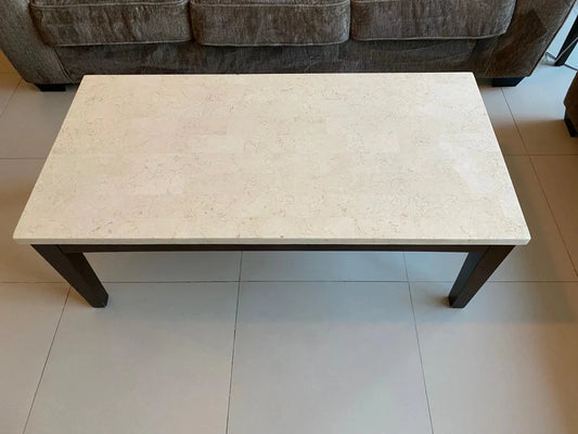 Home Centre Ken Coffee Table | Marble Top & Walnut Wood Base - althahanifurniture