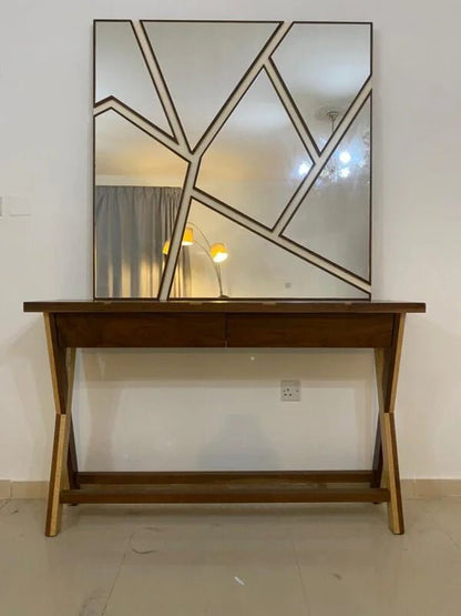 Home Centre Ken Console & Mirror Set | Modern Geometric Design with X - Base - althahanifurniture