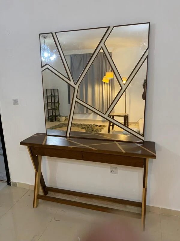Home Centre Ken Console & Mirror Set | Modern Geometric Design with X - Base - althahanifurniture
