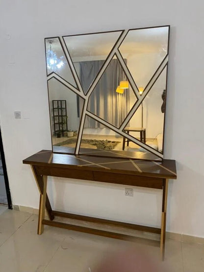 Home Centre Ken Console & Mirror Set | Modern Geometric Design with X - Base - althahanifurniture