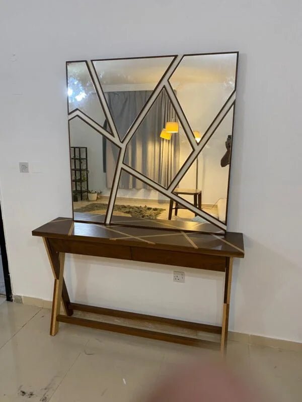 Home Centre Ken Console & Mirror Set | Modern Geometric Design with X - Base - althahanifurniture