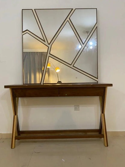 Home Centre Ken Console & Mirror Set | Modern Geometric Design with X - Base - althahanifurniture