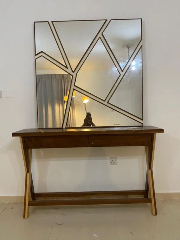 Home Centre Ken Console & Mirror Set | Modern Geometric Design with X - Base - althahanifurniture
