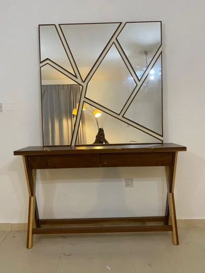 Home Centre Ken Console & Mirror Set | Modern Geometric Design with X - Base - althahanifurniture
