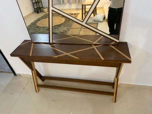 Home Centre Ken Console & Mirror Set | Modern Geometric Design with X - Base - althahanifurniture