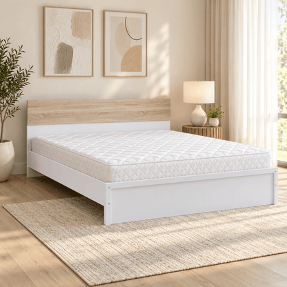 Home Centre King Bed Frame with Mattress – White & Natural Oak – 180 × 200 cm - Al Thahani Furniture