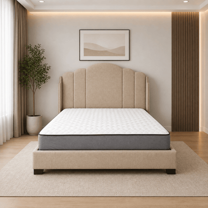 Home Centre King Bed Set with Wingback Upholstered Headboard | Espresso/Wenge, 180x200 cm- used 1 Year - Al Thahani Furniture