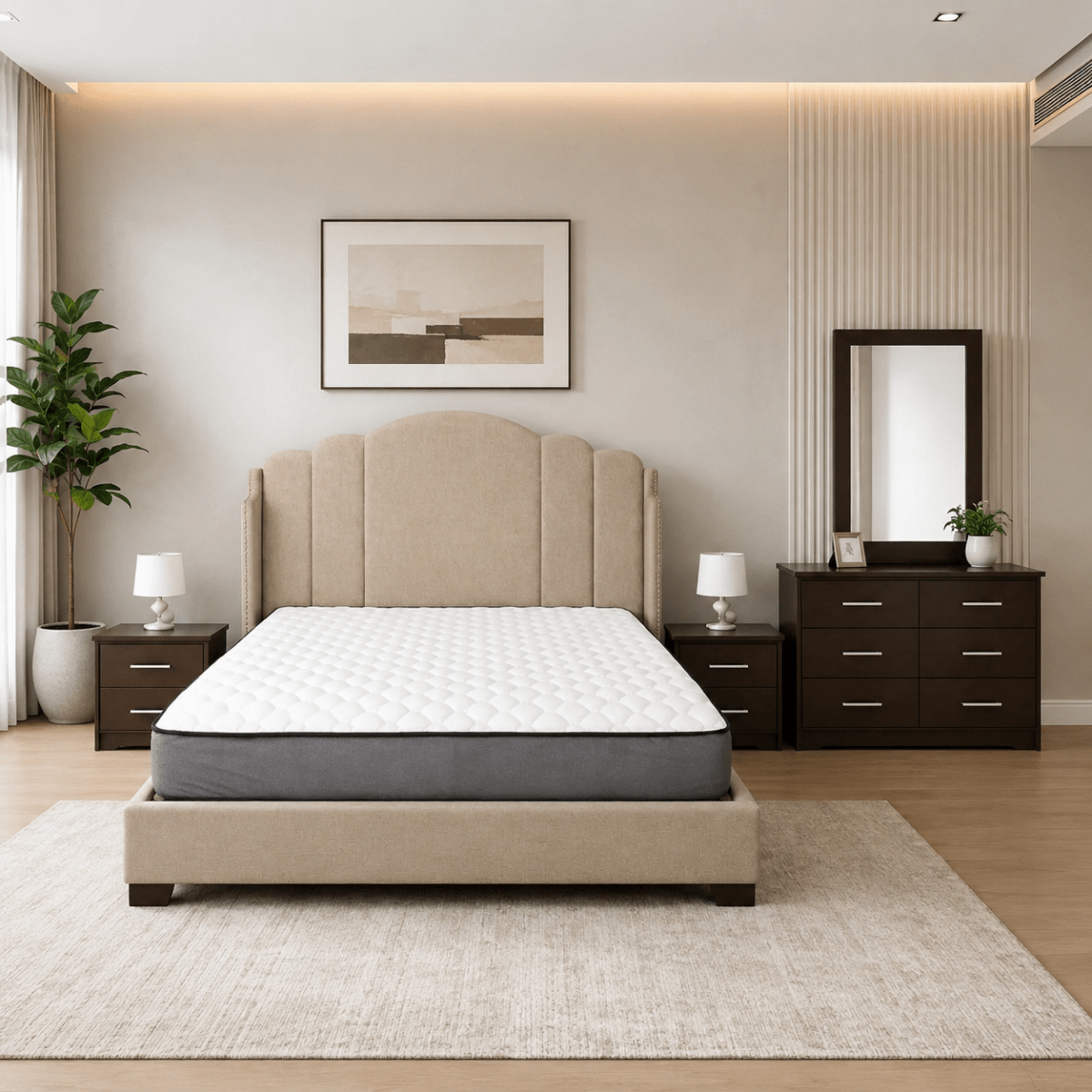 Home Centre King Bed Set with Wingback Upholstered Headboard | Espresso/Wenge, 180x200 cm- used 1 Year - Al Thahani Furniture