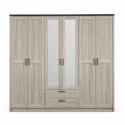 Home Centre King Bedroom Set with Mattress & 6-Door Mirrored Wardrobe | 180 × 200 cm - Al Thahani Furniture