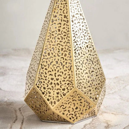 Home Centre Lantern Marble Top Side Table | Hexagonal Marble & Gold Geometric Base - althahanifurniture