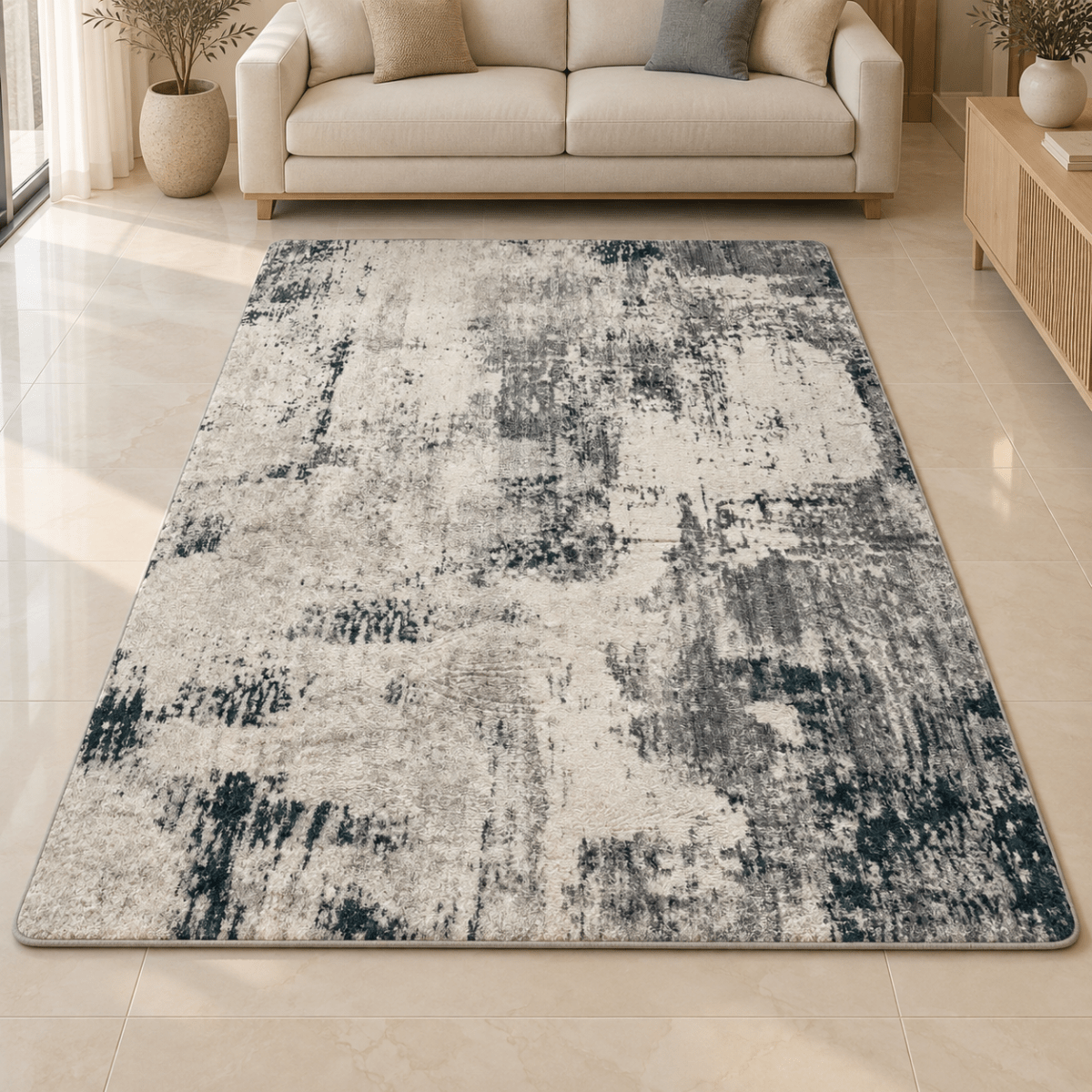 Home Centre Large Ivory, Grey & Charcoal Abstract Area Rug – 205 × 250 cm - Al Thahani Furniture