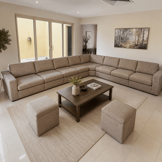 Home Centre Lounge 8-Seater Modular Corner Sofa with 2 Ottomans – Beige - Al Thahani Furniture