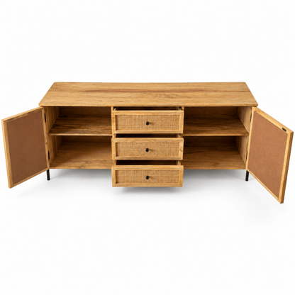 Home Centre Luwin Rattan 2-Door 3-Drawer Sideboard – Natural Wood - Al Thahani Furniture