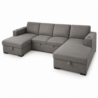 Home Centre Magnolia 4-Seater U-Shaped Corner Sofa Bed with Storage – Brown - Al Thahani Furniture