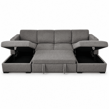 Home Centre Magnolia 4-Seater U-Shaped Corner Sofa Bed with Storage – Brown - Al Thahani Furniture