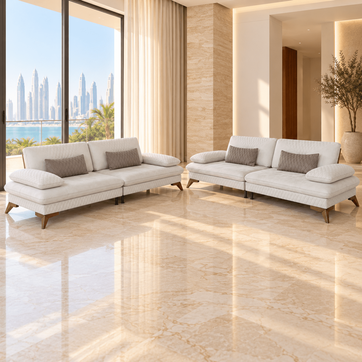 Home Centre Marielle 6-Seater Sofa Set (3+3) – Cream White - Al Thahani Furniture