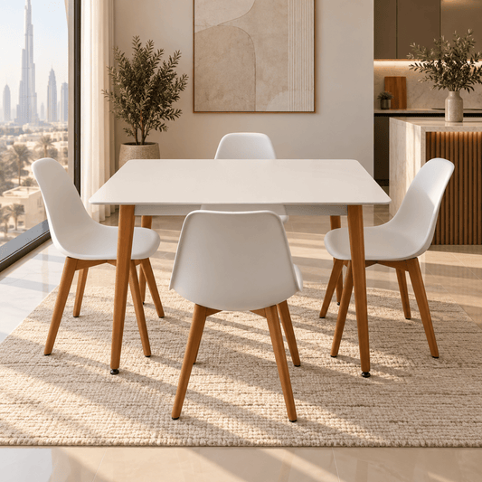 Home Centre Meadow 4-Seater Wooden Top Dining Set – White & Natural - Al Thahani Furniture