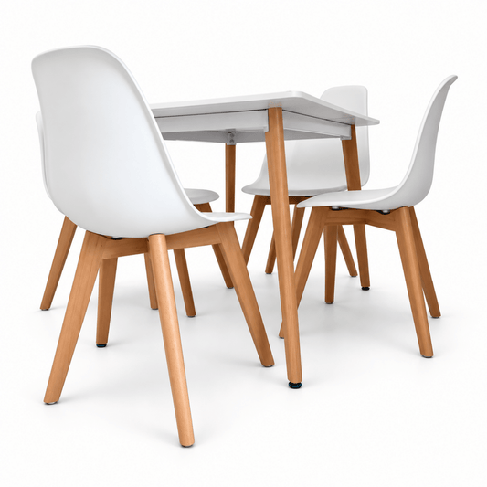 Home Centre Meadow 4-Seater Wooden Top Dining Set – White & Natural - Al Thahani Furniture
