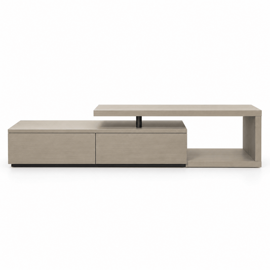 Home Centre Modern Asymmetrical TV Unit with 2 Drawers & Raised Shelf – Light Greige - Al Thahani Furniture
