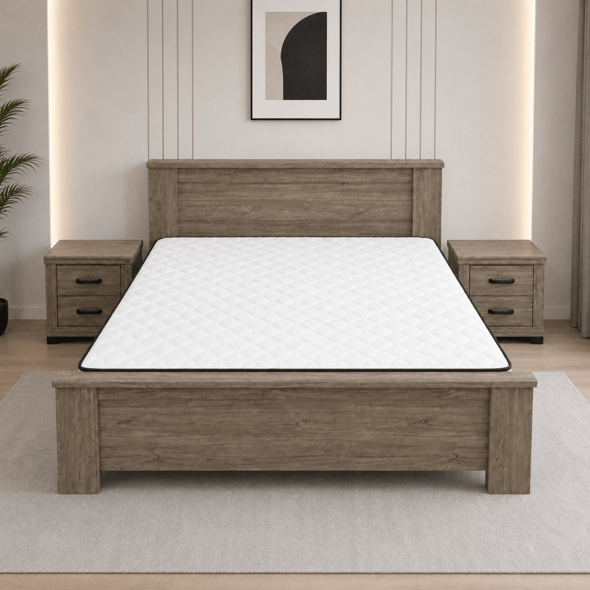 Home Centre Modern King Bed Set | Grey Wood, 180x200 cm - used 8 months - Al Thahani Furniture