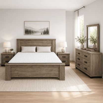 Home Centre Modern King Bed Set | Grey Wood, 180x200 cm - used 8 months - Al Thahani Furniture