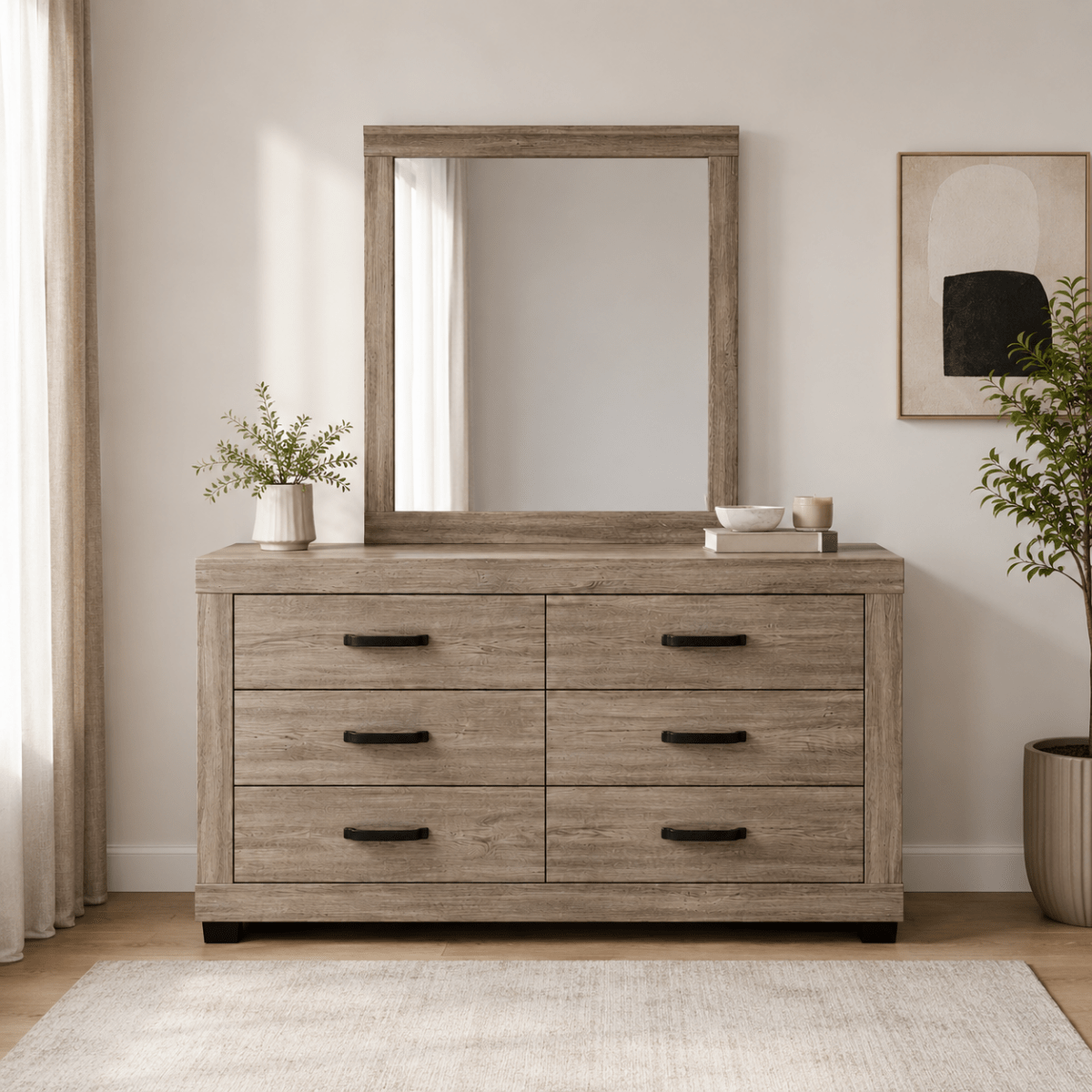 Home Centre Modern King Bed Set | Grey Wood, 180x200 cm - used 8 months - Al Thahani Furniture