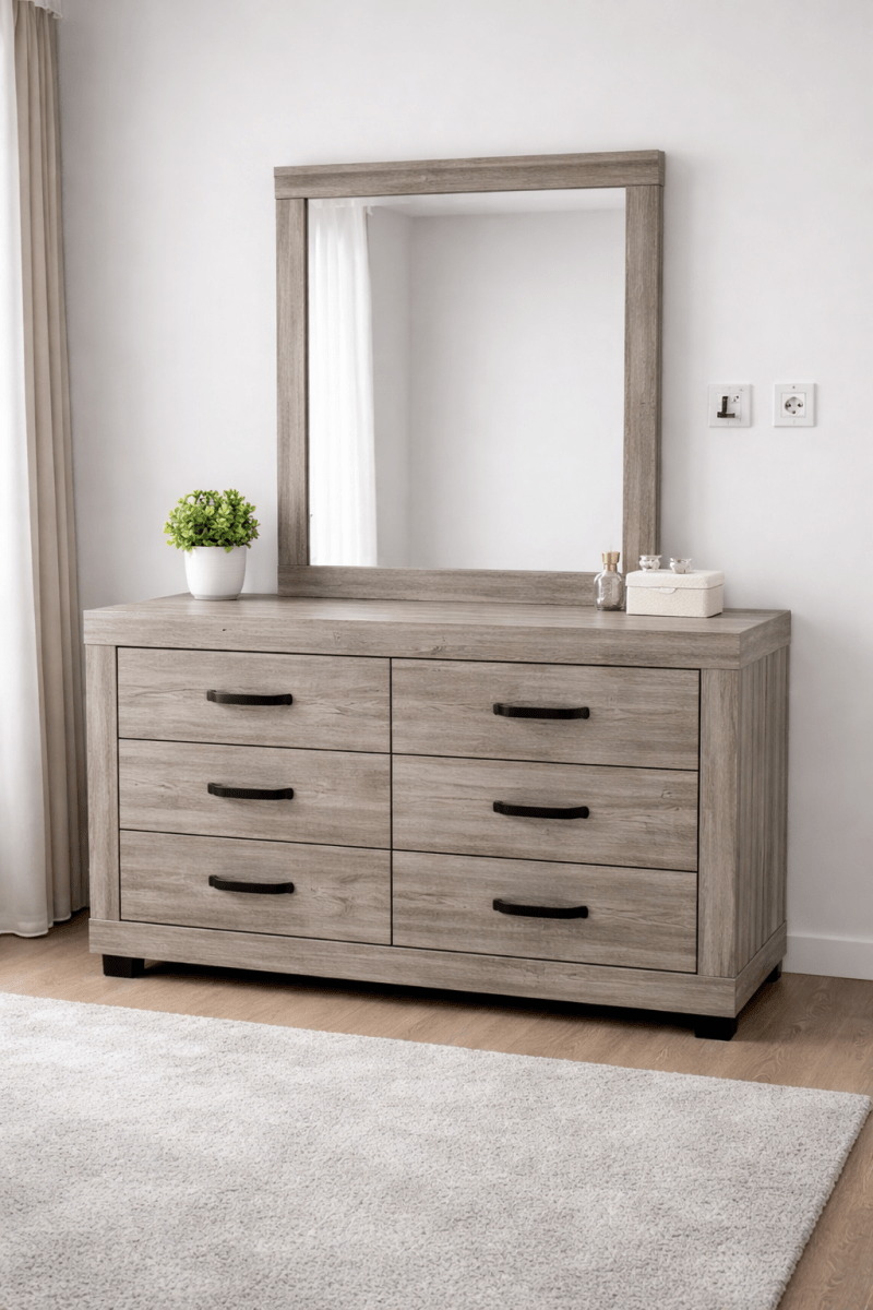 Home Centre Modern King Bedroom Set – Grey Wood Finish – Complete Matching Suite – King Size (180x200 cm) - althahanifurniture