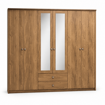 Home Centre Nazario 6-Door Mirrored Wardrobe with 2 Drawers – Grey Oak - Al Thahani Furniture