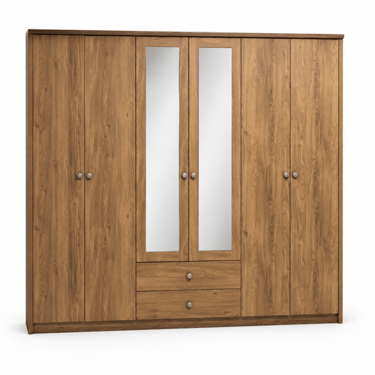 Home Centre Nazario 6-Door Mirrored Wardrobe with 2 Drawers – Grey Oak - Al Thahani Furniture