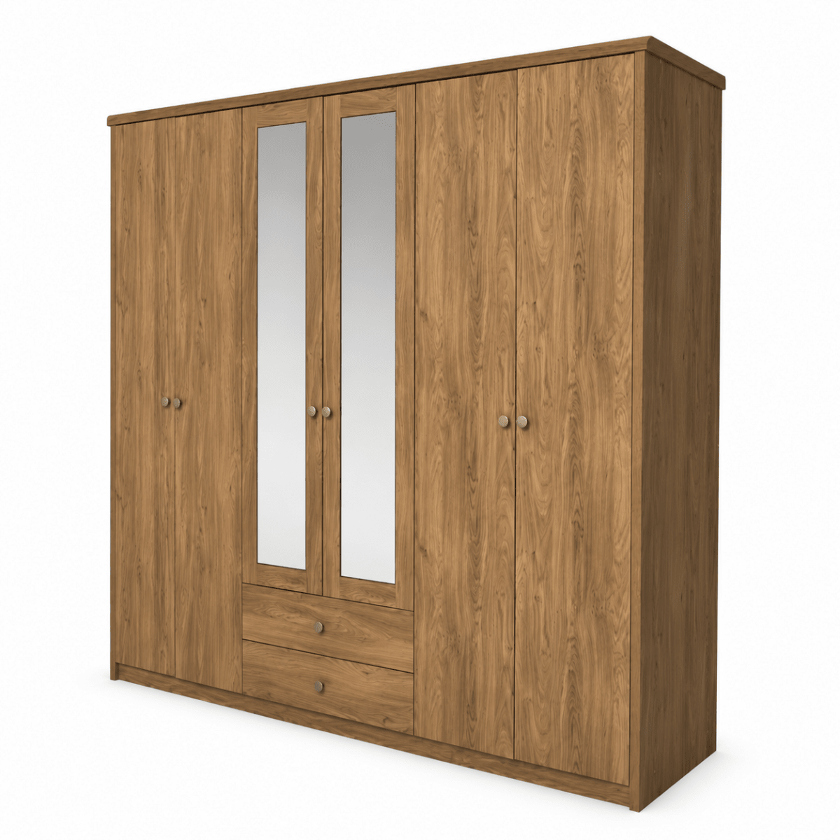 Home Centre Nazario 6-Door Mirrored Wardrobe with 2 Drawers – Grey Oak - Al Thahani Furniture