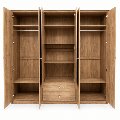 Home Centre Nazario 6-Door Mirrored Wardrobe with 2 Drawers – Grey Oak - Al Thahani Furniture