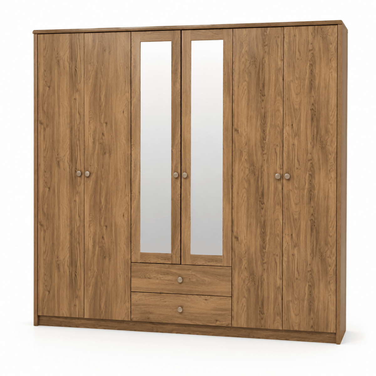 Home Centre Nazario 6-Door Mirrored Wardrobe with 2 Drawers – Grey Oak - Al Thahani Furniture