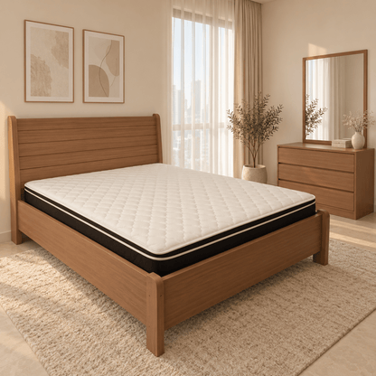 Home Centre Queen Bed with Mattress &amp; 3-Drawer Dressing Table with Mirror – 160 × 200 cm – Natural Brown - Al Thahani Furniture