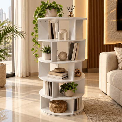 Home Centre Round Rotating Bookcase – White – 60 × 60 × 125.3 cm - Al Thahani Furniture