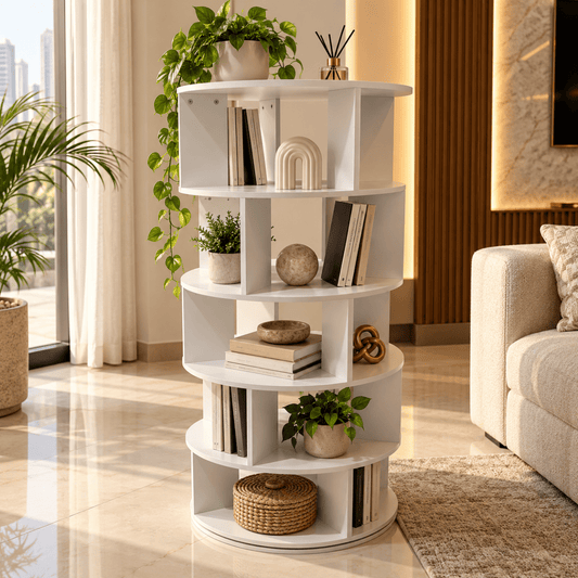 Home Centre Round Rotating Bookcase – White – 60 × 60 × 125.3 cm - Al Thahani Furniture