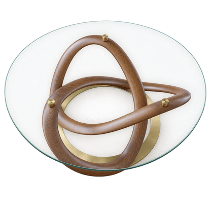 Home Centre Sculptura 2-Piece Round Glass Coffee & Side Table Set – 90 cm & 50 cm – Brown and Gold - Al Thahani Furniture