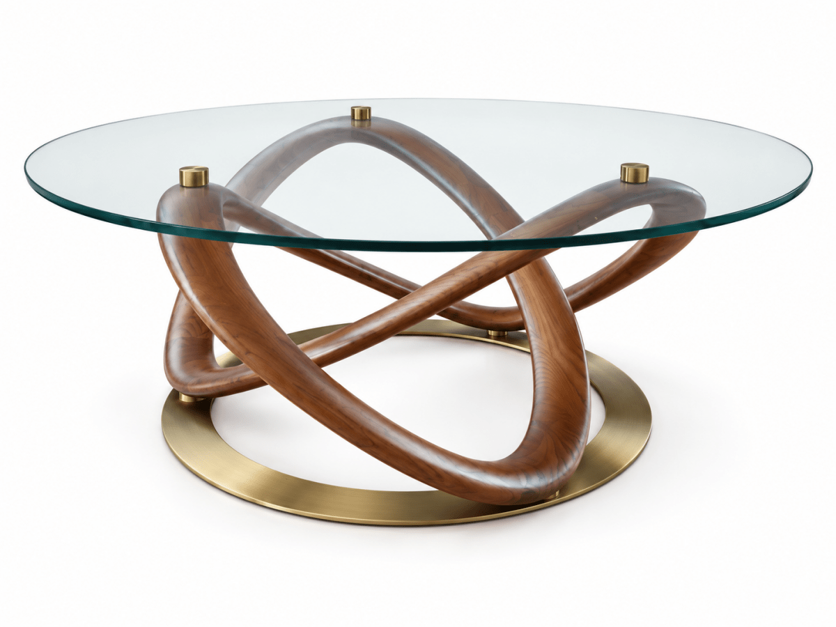 Home Centre Sculptura 2-Piece Round Glass Coffee & Side Table Set – 90 cm & 50 cm – Brown and Gold - Al Thahani Furniture