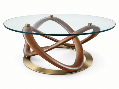 Home Centre Sculptura 2-Piece Round Glass Coffee & Side Table Set – 90 cm & 50 cm – Brown and Gold - Al Thahani Furniture
