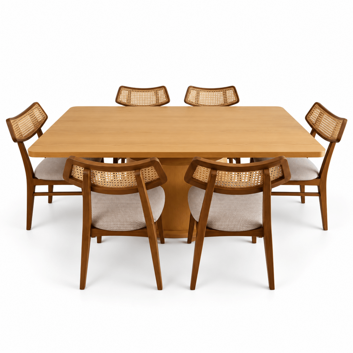 Home Centre Siena Cane 7-Piece 6-Seater Dining Set – Natural Wood & Beige - Al Thahani Furniture