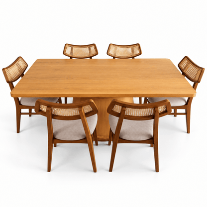 Home Centre Siena Cane 7-Piece 6-Seater Dining Set – Natural Wood & Beige - Al Thahani Furniture