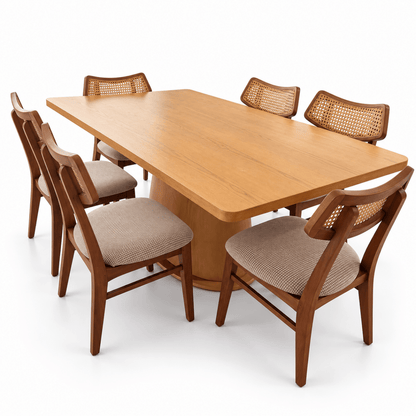 Home Centre Siena Cane 7-Piece 6-Seater Dining Set – Natural Wood & Beige - Al Thahani Furniture